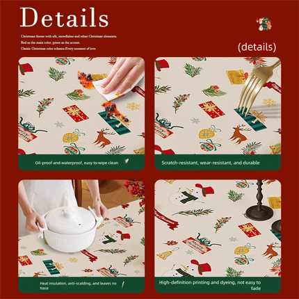 Christmas Waterproof Tablecloth (Christmas Collection Edition)140 x 200cm Festive Holiday Dining Table Cover Oil-Resistant Wipe Clean Christmas Home Decoration