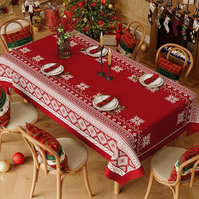Christmas Waterproof Tablecloth (Snowflake pattern)140 x 140cm Festive Holiday Dining Table Cover
