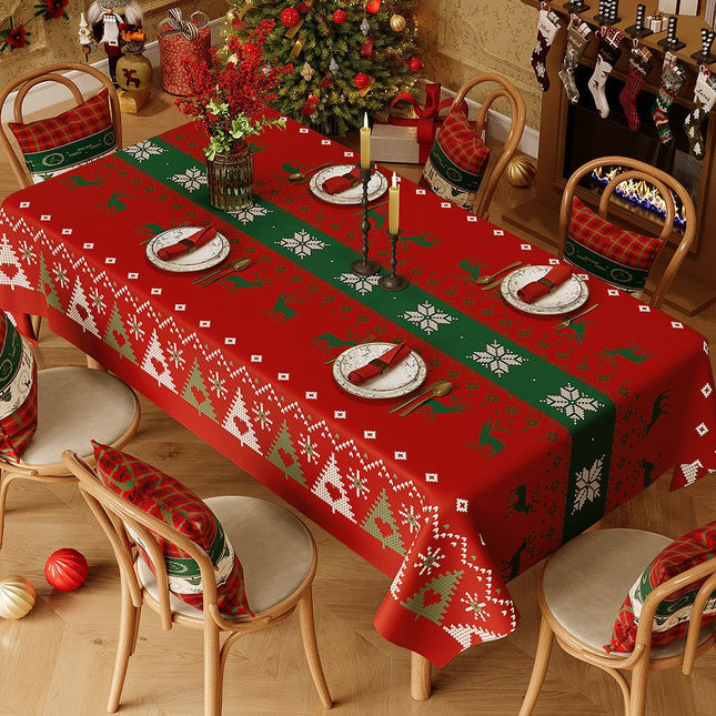 Christmas Waterproof Tablecloth (Reindeer Design) 140 x 140cm Red festive dining tablecloth