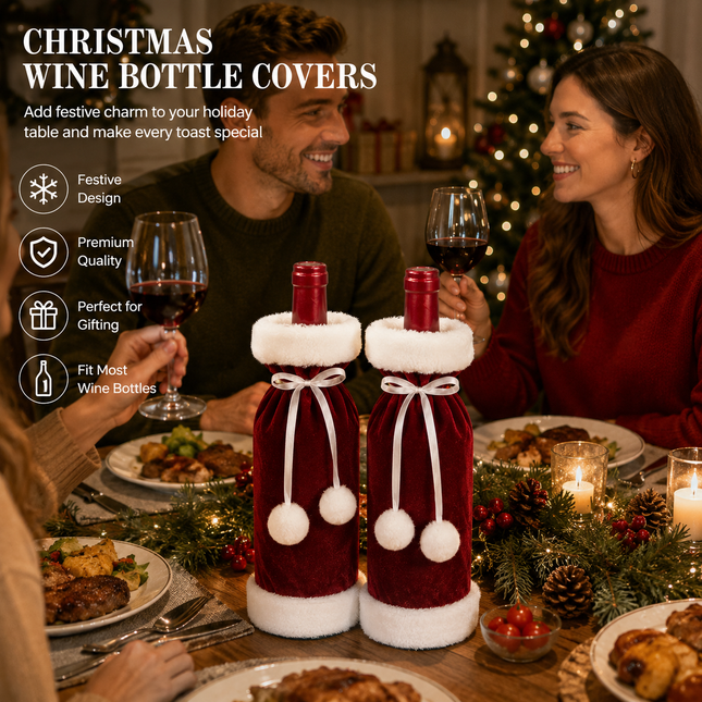 2 Pack Red Christmas Velvet Wine Bottle Covers with Faux Fur Trim Reusable Wine Bottle V888-ELOSUNG54216