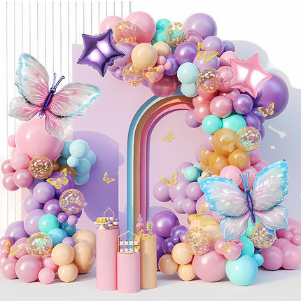 118pcs Birthday Party Balloon Kit, Pastel & Pink Themed Balloon Arch, Butterfly Decorations for Event & Celebration