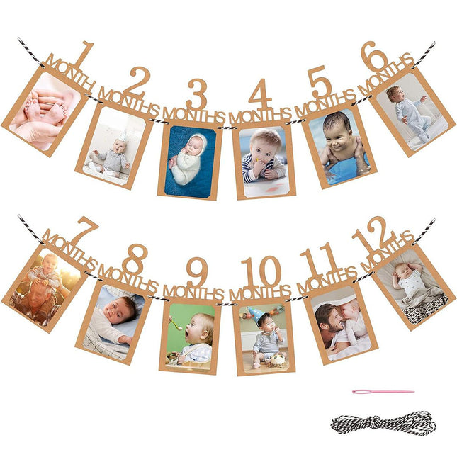 Baby Monthly Photo Banner Milestone Garland 1-12 Months First Birthday Photo Display Banner Baby Growth