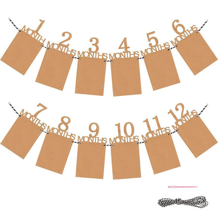 Baby Monthly Photo Banner Milestone Garland, 1-12 Months First Birthday Photo Display Banner, Baby Growth Photo Hanging Decoration