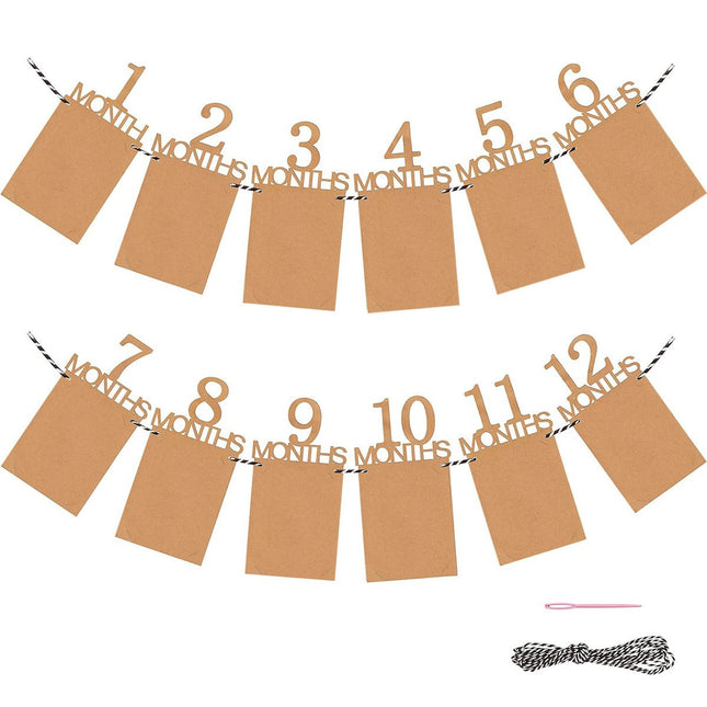 Baby Monthly Photo Banner Milestone Garland 1-12 Months First Birthday Photo Display Banner Baby Growth – product detail