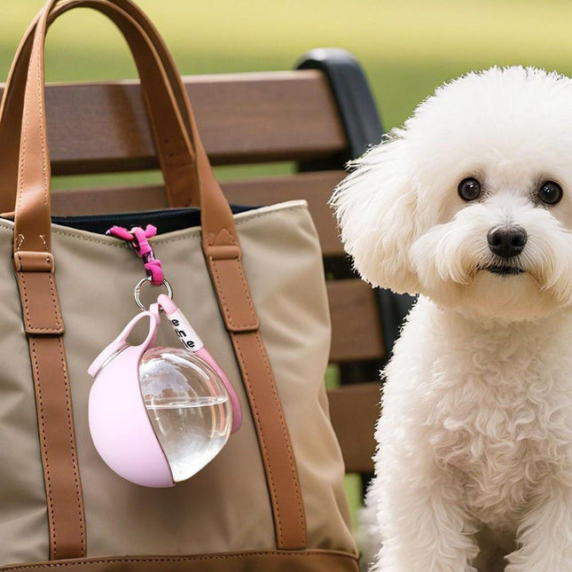 Pink Portable Pet Water Bottle with Foldable Drinking Bowl 285ml Travel Dog Water Dispenser for Walking