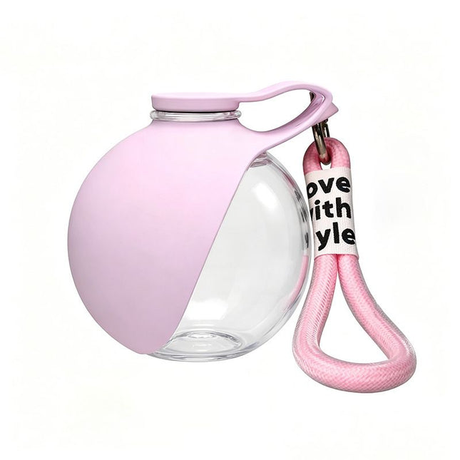 Pink Portable Pet Water Bottle with Foldable Drinking Bowl 285ml Travel Dog Water Dispenser for Walking – product detail
