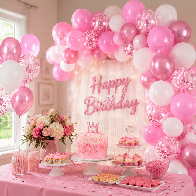Pink 60PCS Balloon Set 12 Inch Thickened Party Balloons with Confetti Balloons for Birthday Wedding Baby