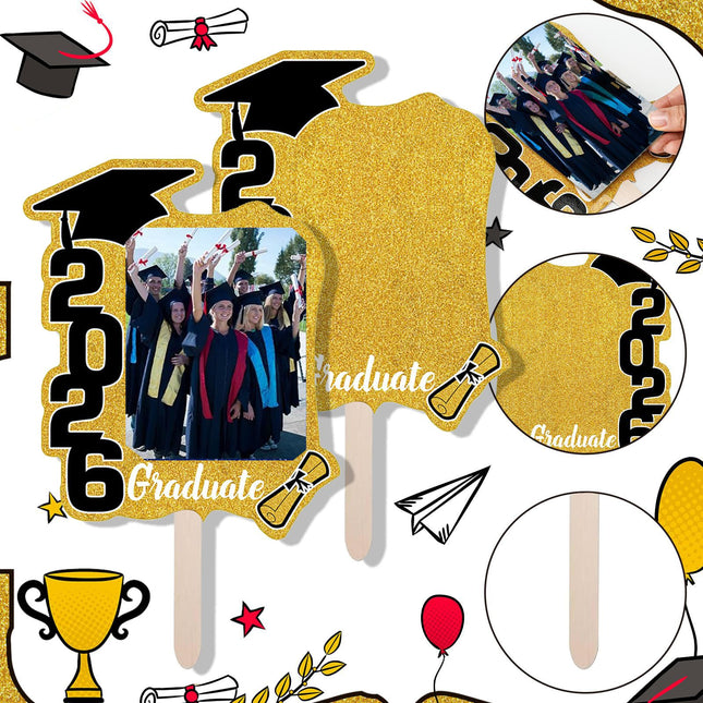 Graduate Photo Frame Fan Prop for Graduation Party (12pcs Gold) Personalized 4x6 Inch Photo Holder Senior