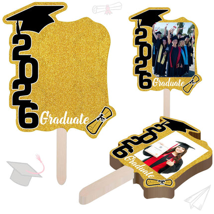 Graduate Photo Frame Fan Prop for Graduation Party (12pcs Gold), Personalized 4x6 Inch Photo Holder, Senior Photo Party Decor