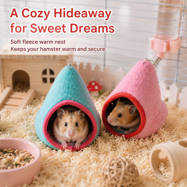2-Pack (Pink Plus Blue) Hanging Hamster Cozy Nest Warm Fleece Bed for Winter Small Pet Sleep Hideaway