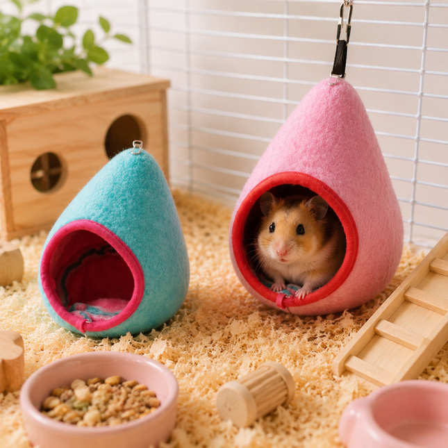 2-Pack (Pink Plus Blue) Hanging Hamster Cozy Nest Warm Fleece Bed for Winter Small Pet Sleep Hideaway – product detail