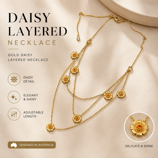 Gold Daisy Layered Necklace for Women Multi Strand Floral Pendant Collarbone Chain Jewellery