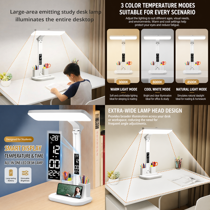 Black 360 Degree Rotating Tablet Stand and Foldable LED Desk Lamp Study Set Adjustable Reading Light with Display Screen Desktop Organiser for Students Home Office Learning