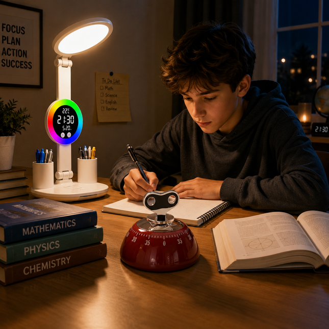 Study Smarter Bundle LED Reading Lamp with Smart Display Pen Holders & Red Magnetic Countdown Timer – product detail