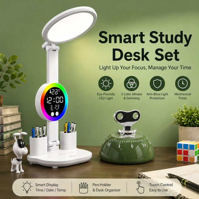 Study Smarter Bundle LED Reading Lamp with Smart Display Pen Holders & Green Magnetic Countdown Timer – product detail