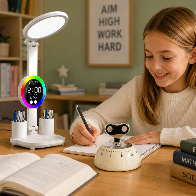 Study Smarter Bundle LED Reading Lamp with Smart Display Pen Holders & White Magnetic Countdown Timer – product detail