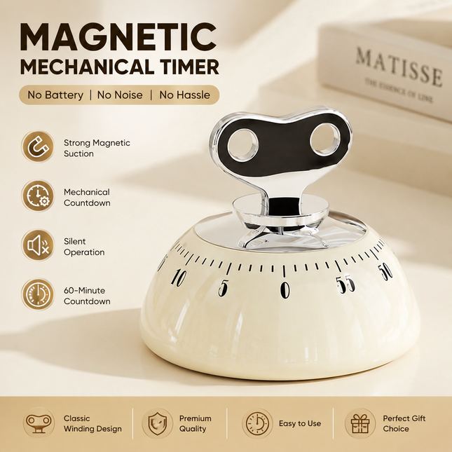 White 60-Minute Magnetic Mechanical Kitchen Timer Countdown Clock for Cooking Study Productivity and Time