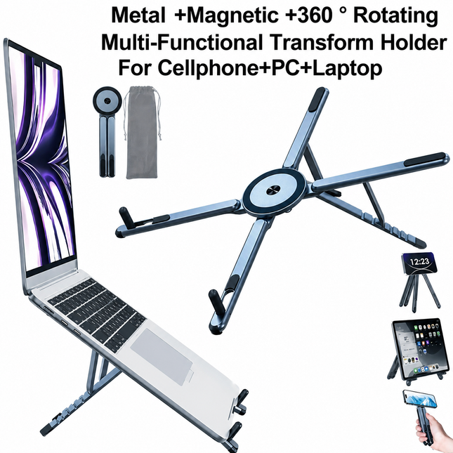 Grayish blue Foldable Magnetic Phone & Tablet Stand Aluminium Alloy Laptop Holder Adjustable Desktop Stand
