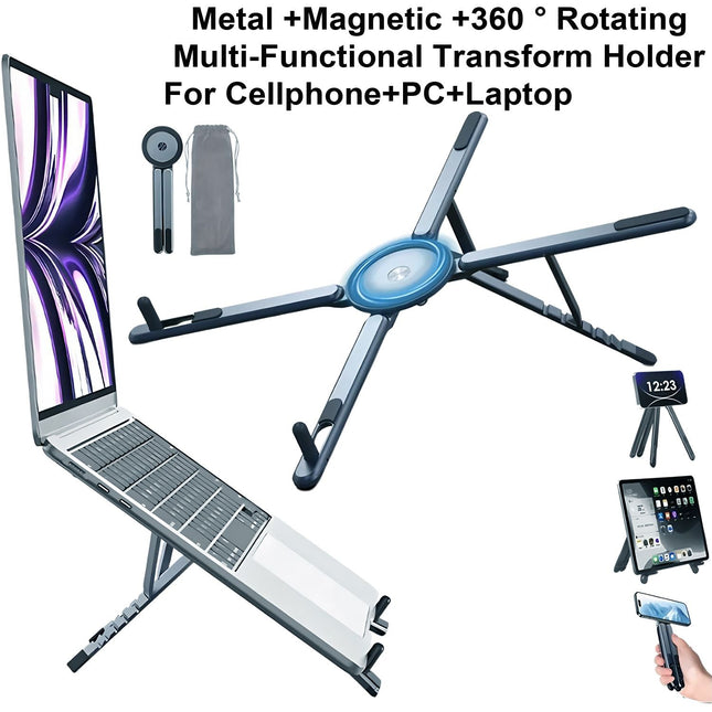 Gray Foldable Magnetic Phone & Tablet Stand Aluminium Alloy Laptop Holder Adjustable Desktop Stand for