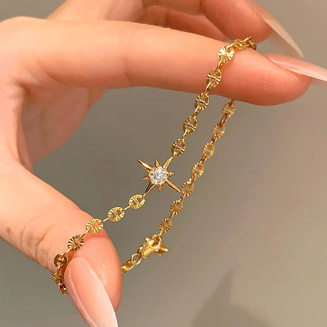 Gold Lucky Star Crystal Bracelet for Women Gold Plated Comet Star Charm Bracelet Delicate Everyday