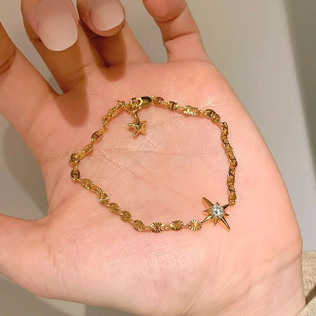 Gold Lucky Star Crystal Bracelet for Women Gold Plated Comet Star Charm Bracelet Delicate Everyday – product detail