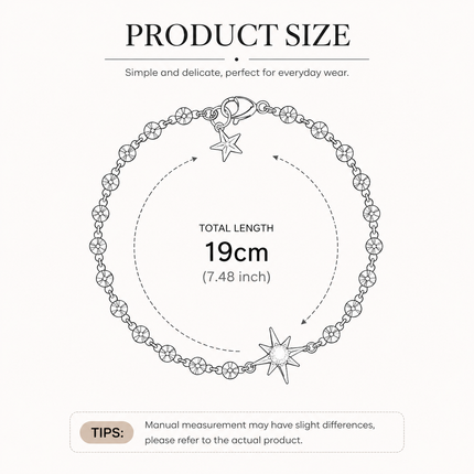 Silver North Star Crystal Charm Bracelet Lucky Star Chain Bracelet for Women Minimalist Celestial Jewellery