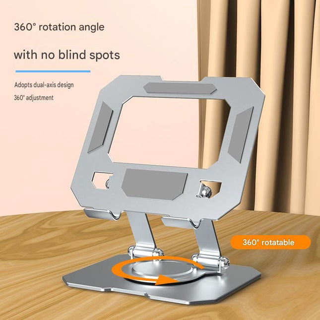 Silver Adjustable Aluminium Alloy Tablet Stand with 360 Degree Rotation Foldable Metal Desk Holder for iPad