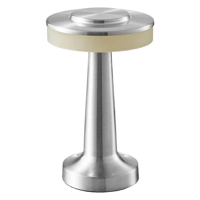 Silver Rechargeable UFO Table Lamp Touch Control LED Bedside Night Light Cordless Mushroom Desk Lamp for