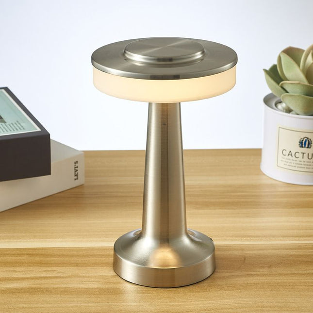 Silver Rechargeable UFO Table Lamp Touch Control LED Bedside Night Light Cordless Mushroom Desk Lamp for – product detail