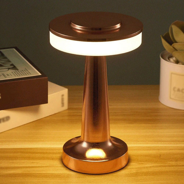 Bronze Rechargeable UFO Table Lamp Touch Control LED Bedside Night Light Cordless Mushroom Desk Lamp for