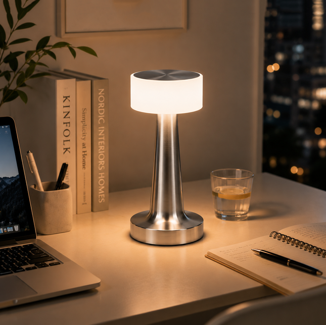 Silver Rechargeable Acrylic Shade UFO Table Lamp Touch Control LED Bedside Night Light Cordless Ambient