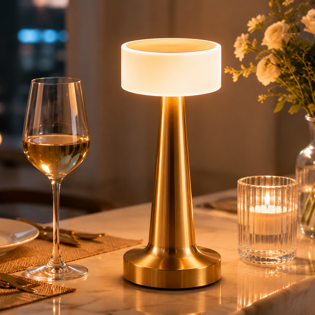 Gold Rechargeable Acrylic Shade UFO Table Lamp Touch Control LED Bedside Night Light Cordless Ambient Desk