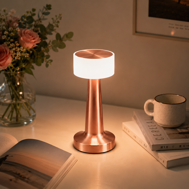 Copper Rechargeable Acrylic Shade UFO Table Lamp Touch Control LED Bedside Night Light Cordless Ambient