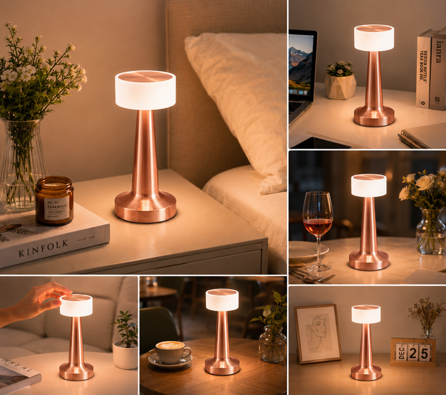 Copper Rechargeable Acrylic Shade UFO Table Lamp Touch Control LED Bedside Night Light Cordless Ambient – product detail