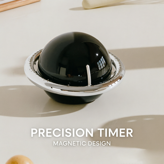 Black Retro Planet Mechanical Kitchen Timer Magnetic Countdown Clock Battery-Free Metal Core Loud Alarm for