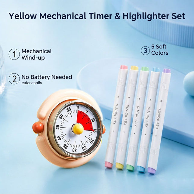 Macaron Pastel Dual-Tip Highlighter & Magnetic Mechanical Timer(Pink) Set