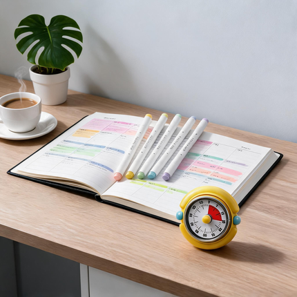 Macaron Pastel Dual-Tip Highlighter & Magnetic Mechanical Timer(Yellow) Set - Visual Time Management for Study, Cooking & Productivity
