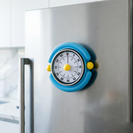 Blue Visual Mechanical Kitchen Timer with Magnetic Backing - Battery-Free Countdown Alarm for Cooking, Study & Time Management