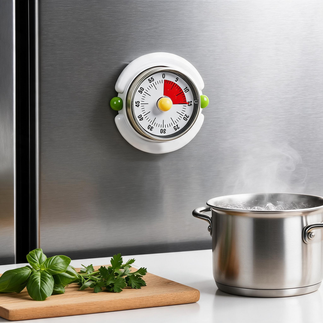 White Visual Mechanical Kitchen Timer with Magnetic Backing