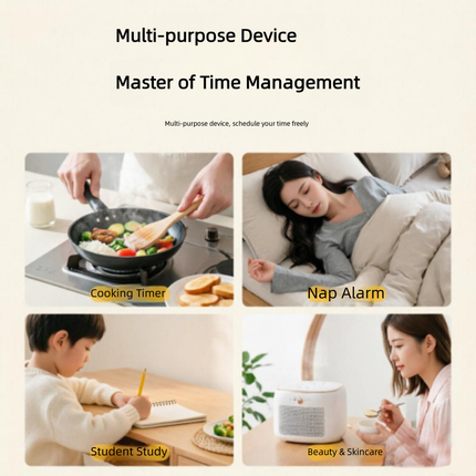 White Visual Mechanical Kitchen Timer with Magnetic Backing - Battery-Free Countdown Alarm for Cooking, Study & Time Management