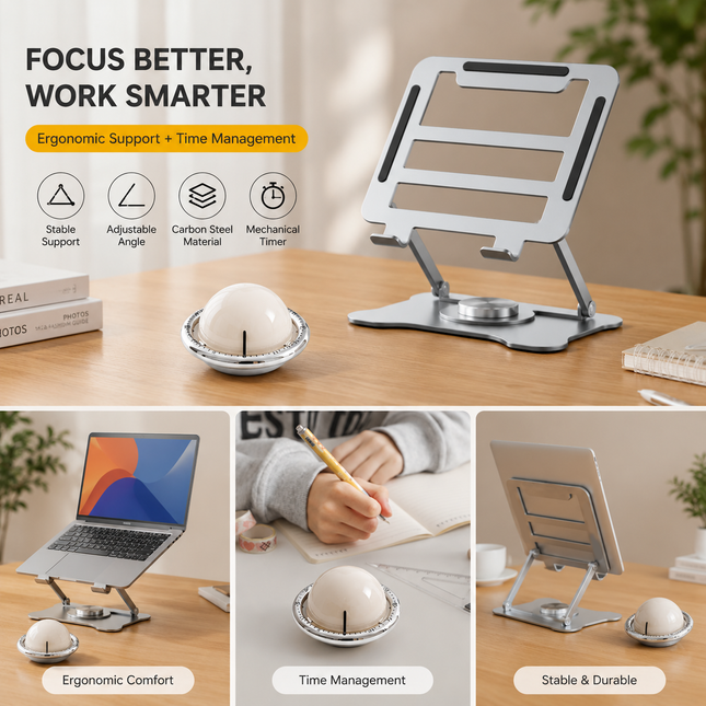 360 Degree Rotating Laptop Stand(Silver) & Magnetic Mechanical Timer(Beige) Set