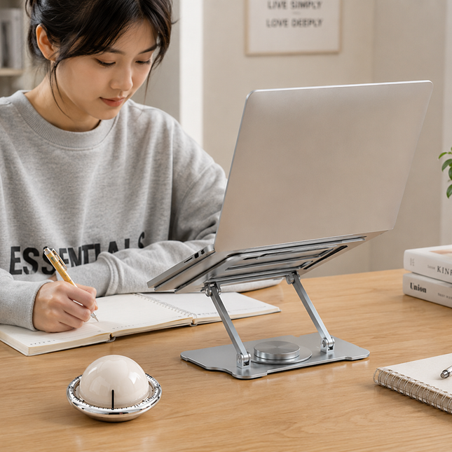 360 Degree Rotating Laptop Stand(Silver) & Magnetic Mechanical Timer(Beige) Set – product detail