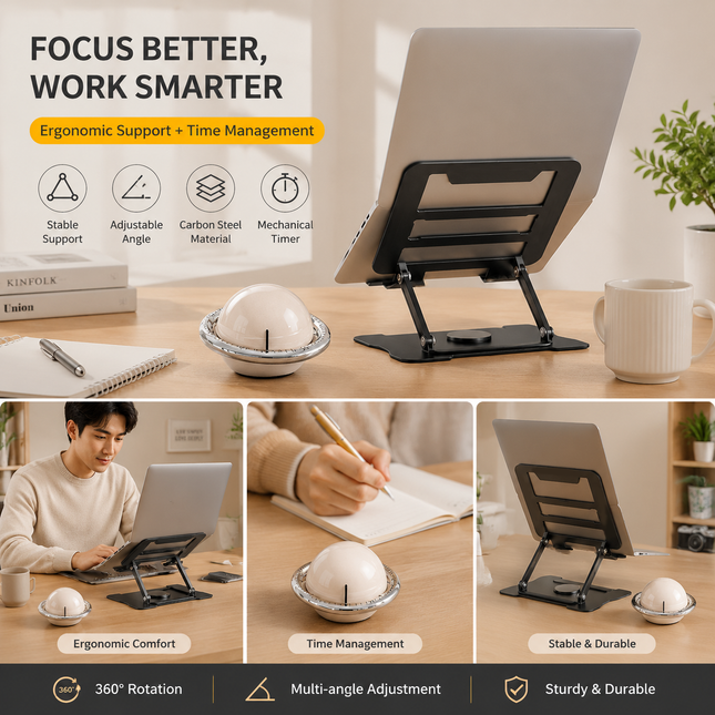 360 Degree Rotating Laptop Stand(Black) & Magnetic Mechanical Timer(Beige) Set