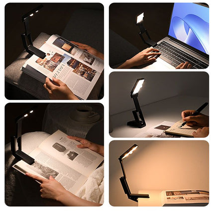 Black Rechargeable LED Clip-On Reading Light - Foldable Portable Mini Book Light with Eye-Caring Lamp for Study & Bedside