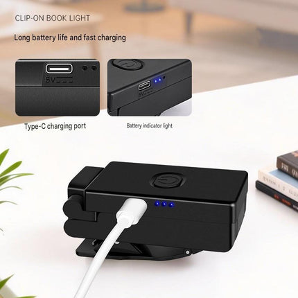 White Rechargeable LED Clip-On Reading Light - Foldable Portable Mini Book Light with Eye-Caring Lamp for Study & Bedside