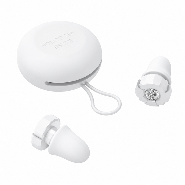 White Luxury Diamond-Encrusted Noise Reduction Earplugs with Anti-Lost Lanyard – product detail