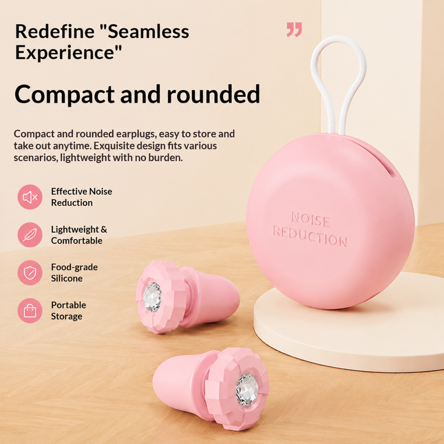 Pink Luxury Diamond-Encrusted Noise Reduction Earplugs with Anti-Lost Lanyard