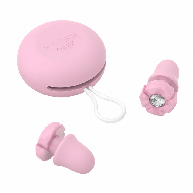 Pink Luxury Diamond-Encrusted Noise Reduction Earplugs with Anti-Lost Lanyard – product detail