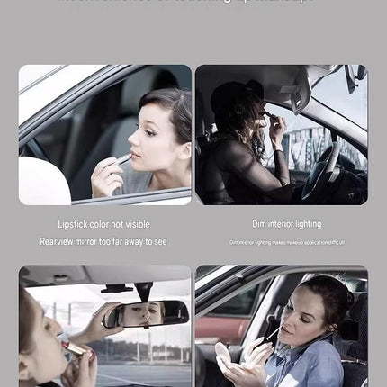 White LED Car Sun Visor Makeup Mirror with 5x Magnification & Touch Lighting - Rechargeable Vanity Mirror for Travel & Daily Use