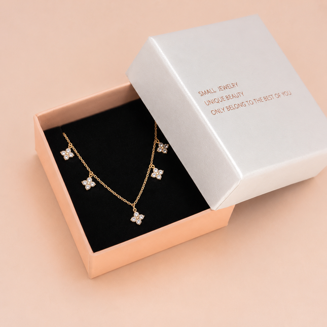 Gold Four Leaf Clover Pendant Necklace with Gift Box Gold Tone Cubic Zirconia Charm Necklace Adjustable – product detail